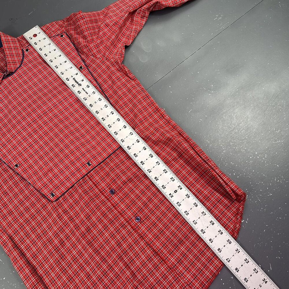 VTG Karman Shirt Mens MT Red Navy Micro Check Plaid Calvary Bib Rockabilly USA - Picture 6 of 8